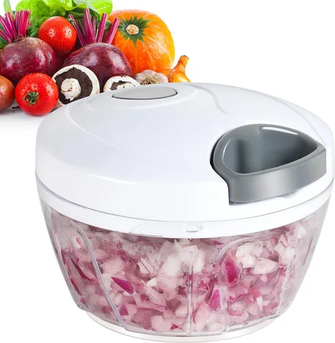 Ourokhome Procesador Manual de Alimentos Picador de Verduras, Picador de Ajo Portátil de Tirar de Cuerda Manual Cortador de Cebolla para Verduras,