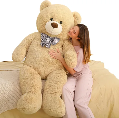 Miniatura 13 de MaoGoLan - Oso de peluche gigante de 52.0 pulgadas, peluche grande color canela con lindo moño y huellas, peluche suave de oso con moño para regalar