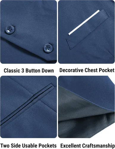 Miniatura 5 de COOFANDY Chaleco de traje de negocios casual para hombre, ajustado, a la cintura, formal