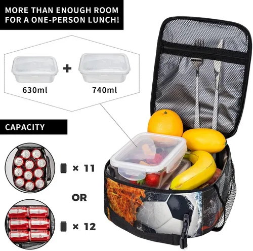 Miniatura 3 de Fiambrera deportiva con pelota de fútbol para niños, adultos, niñas, niños, bolsa de almuerzo refrigerante, reutilizable, aislada, bolsa