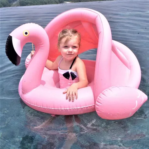 Miniatura 7 de Flotador de natación para bebé con toldo inflable para exteriores, anillo de natación para exteriores, flamenco rosa, niños pequeños de 6 meses a 48