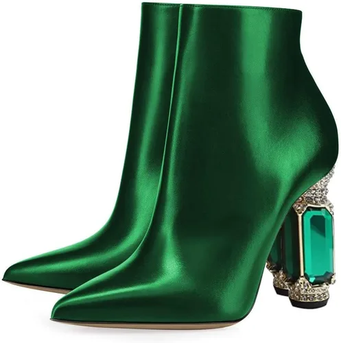 Miniatura 129 de FSJ Botas de tacón alto con punta puntiaguda para mujer, con tacón alto, con cremallera lateral brillante, estilo casual, para uso diario, zapatos