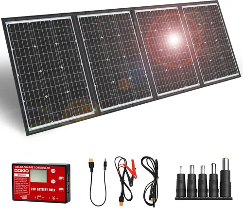 Miniatura 13 de DOKIO - Kit de panel solar plegable portátil de 100 W, diseño compacto de 48 x 66 cm, 2.4 kg, con controlador independiente y USB, cargador