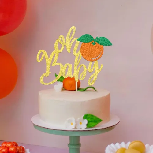 Miniatura 5 de Rsstarxi 1 paquete de decoración de pastel Oh Baby con purpurina naranja pequeña para tartas de baby shower, decoración de pastel para frutas