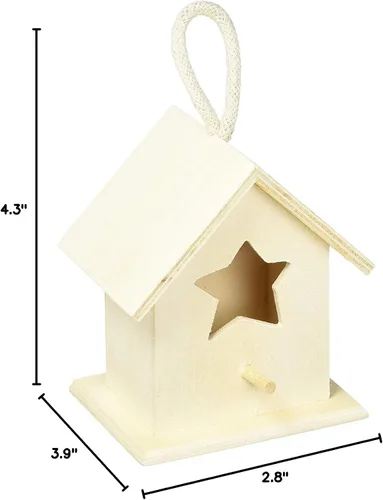 Miniatura 4 de Darice Casa de pájaros natural sin terminar – Madera clara, agujero de estrella – para proyectos de vacaciones y decoración del hogar – Decora