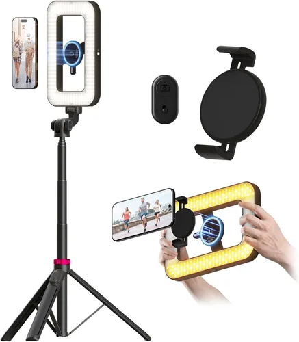 Miniatura 11 de Luz de anillo para selfie con soporte y soporte para teléfono, soporte de teléfono aéreo con luces de anillo de 10.5", luz circular de escritorio