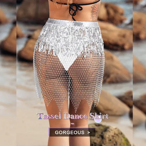 Miniatura 7 de Nicute Falda de lentejuelas con flecos, falda de danza del vientre, falda de malla brillante para festivales rave, disfraz para mujeres y niñas