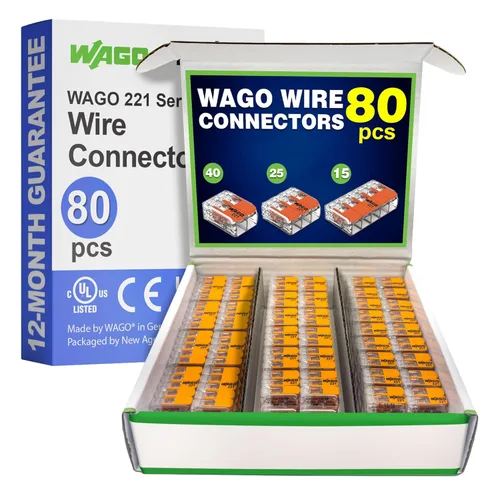 WAGO 221 Serie 80 piezas de conectores de alambre de empalme compactos | Incluye (40x 221-412) (25x 221-413) (15x 221-415) | Conectores de alambre