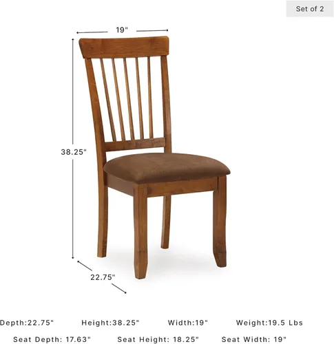 Miniatura 3 de Signature Design by Ashley Berringer Sillas de comedor con respaldo de husillo de 18" (juego de 2) – Marrón claro rústico con asiento acolchado