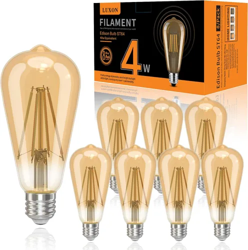 LUXON Bombillas LED Edison, 4 vatios (equivalente a 40 W), regulables, luz diurna de 4000 K (vidrio ámbar) con CRI 90+, bombillas Edison de