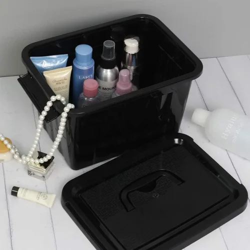 Miniatura 3 de Caja de almacenamiento de plástico negro de 6 cuartos de galón con asas, 6 paquetes
