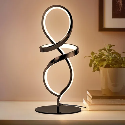 Miniatura 11 de Mayful Moderna lámpara de mesa en espiral, pequeña lámpara de mesita de noche negra con puertos USB C y A, control táctil regulable con 3