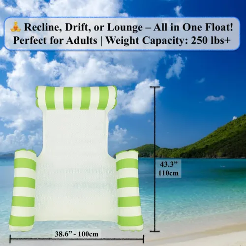 Miniatura 3 de Paquete de 2 flotadores inflables de agua para adultos – Tumbona flotante de piscina con asiento de malla – Hamaca flotante para adultos piscina