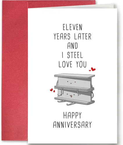 SuperShunhu Divertida tarjeta de aniversario de 11 años, tarjeta de aniversario del 11 aniversario para él y ella, tarjeta de juego de palabras de