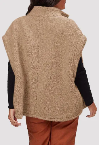 Miniatura 58 de Hongqizo - Chaleco de forro polar mullido para mujer, casual, de gran tamaño, cálido, con botones, chaqueta de sherpa con bolsillos