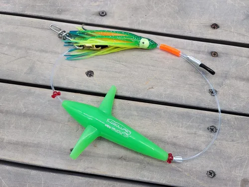 Miniatura 7 de Lobo Lures Add-a-Bird - Señuelo giratorio de arrastre con cadena de margarita, 400 libras y sacacorchos de 750 libras Resplandor verde/LUMO