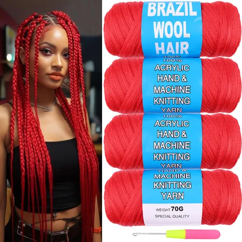 Miniatura 15 de COOKOO 2 rollos de hilo de lana brasileña color negro natural para cabello trenzado de ganchillo, trenzas, torsión, urdimbres, torsión senegalesa