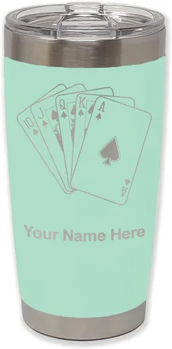 Miniatura 27 de LaserGram Vaso aislado al vacío de 20 onzas, tarjetas de póquer Royal Flush con grabado personalizado incluido (negro)