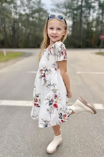Miniatura 7 de Arshiner Vestido casual de verano sin mangas floral para niñas