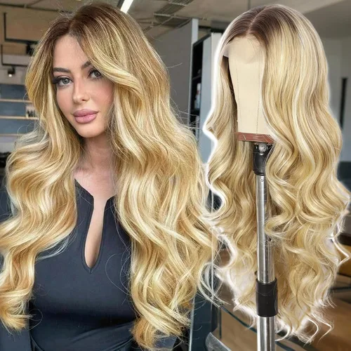 Miniatura 37 de SAPPHIREWIGS Peluca rubia con encaje frontal, pelucas largas y onduladas para mujer, pelucas de color rubio ceniza, resistentes al calor, para Mix