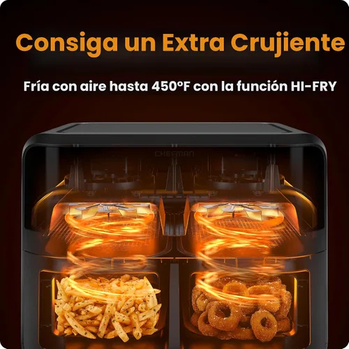 Miniatura 3 de CHEFMAN Horno freidora de aire de doble cesta de 6 cuartos con ventanas de fácil visión, acabado de sincronización, Hi-Fry, apagado automático, 2