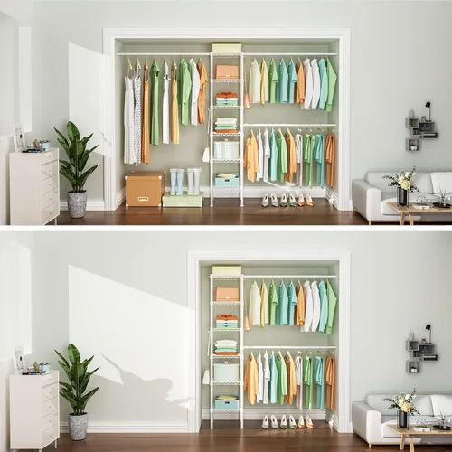 Miniatura 4 de Ulif M1 - Sistema Organizador de Almacenamiento para Closet, Perchero de Metal Resistente de 6 Niveles con 3 Varillas Expandibles para Colgar, Blanco