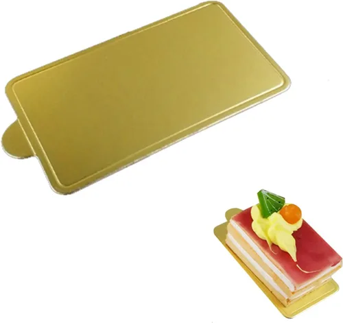 Miniatura 7 de 100 mini tablas para tartas de 5.12 x 1.57 pulgadas, juego de cartón rectangular dorado de barra larga, base para cupcakes, bandeja para exhibidores