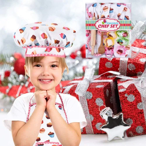 Miniatura 6 de HmiL-U Juego de chef para niños, 13 piezas, juegos de cocina y horneado para niños, incluye delantal, sombrero, utensilios, guante de cocina