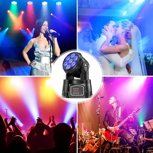 Miniatura 7 de U`King Luz de cabeza móvil RGBW LED Efecto de iluminación de escenario, 7 x 10 W, cabezales móviles, luces de lavado por DMX y control remoto
