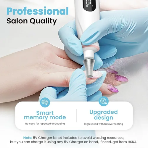 Miniatura 6 de Kit profesional de taladro de uñas: lima de uñas eléctrica con pantalla LCD y lámpara, amoladora de uñas gruesas de larga duración, herramientas