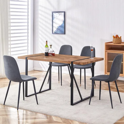 Miniatura 18 de Juego de mesa de comedor UELKS para 4, juego de mesa de cena para 4, mesa de cocina de 55'' y sillas de gamuza con tela de napa, juego de 4, juego