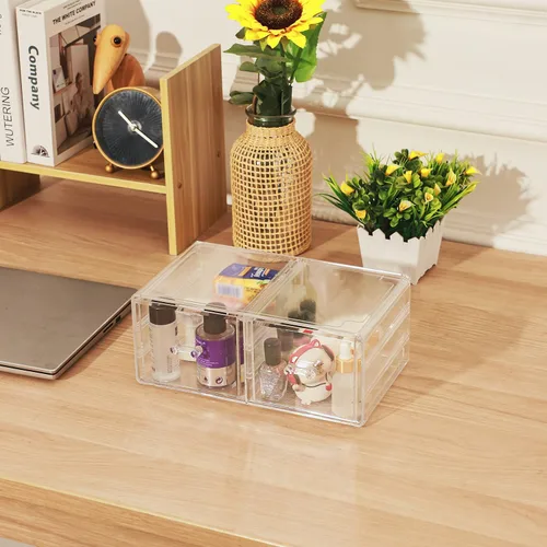 Miniatura 2 de Cq acrylic Organizadores de maquillaje apilables transparentes y almacenamiento con 2 cajones, organizador de gabinete de medicina acrílico de 4.7