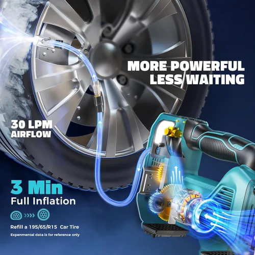 Miniatura 2 de Inflador de neumáticos inalámbrico, compresor de aire portátil, bomba de aire de neumáticos compatible con batería Makita de 18 V, bomba automática