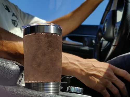 Miniatura 4 de LaserGram Vaso aislado al vacío de 20 onzas, motocicleta, grabado personalizado incluido (cuero sintético, rústico)