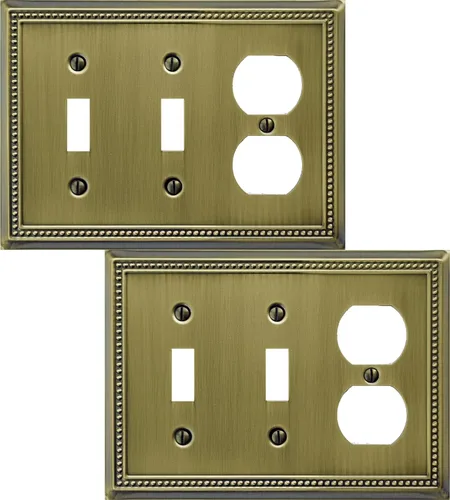 Miniatura 50 de OKAWYC Cubierta de Interruptor de Luz de Tomacorriente Dúplex Individual Belaire de Metal con Cuentas para Pared, Paquete de 4 Latón Antiguo 1 Gang