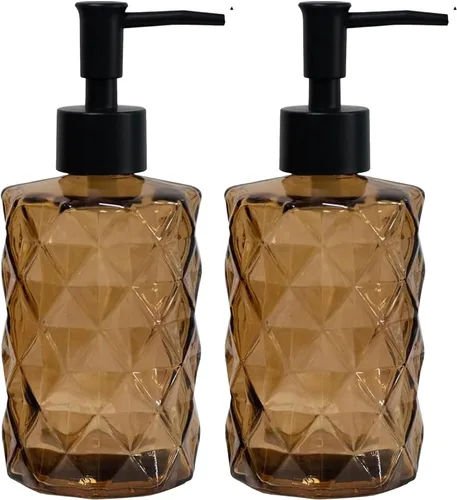 Miniatura 8 de 14Oz Black Pump Glass Soap Dispenser, Brown Stripe Countertop Refillable Liquid Bottle Hand Dish Lotion Dispenser with Plastic Pump, for Kitchen