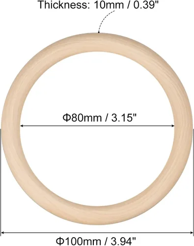 Miniatura 2 de uxcell 2 anillos de madera natural de 3.937 in (4 pulgadas), círculos de madera lisa sin terminar de 0.394 in de grosor para manualidades, tejer
