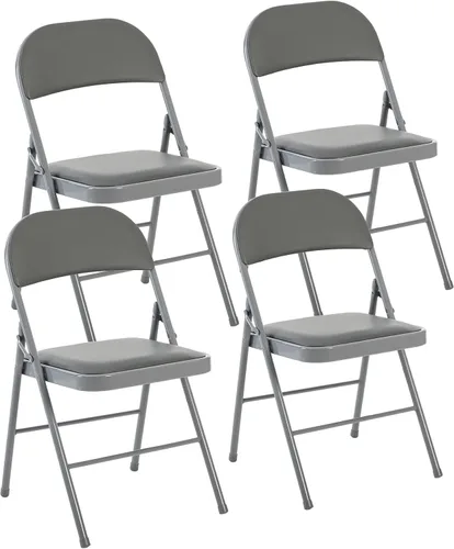 Miniatura 28 de DUMOS Paquete de 12 sillas plegables acolchadas de cuero, asiento comercial apilable portátil para interiores y exteriores con marco de acero, Caqui