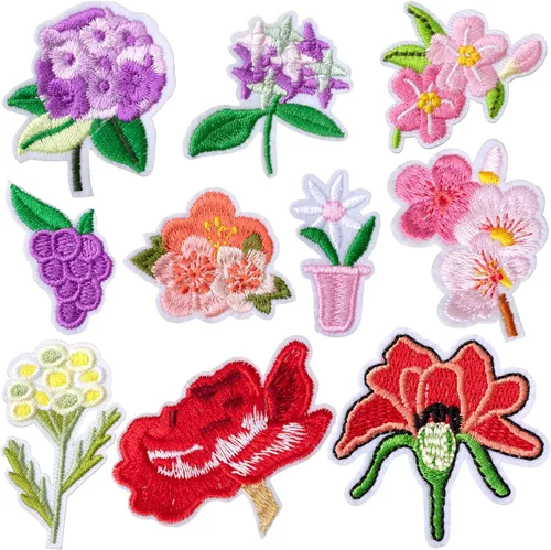 Miniatura 9 de HINZIC 20 mini parches de flores para planchar, 17 patrones, parches bordados decorativos, apliques de costura floral, apliques de San Valentín
