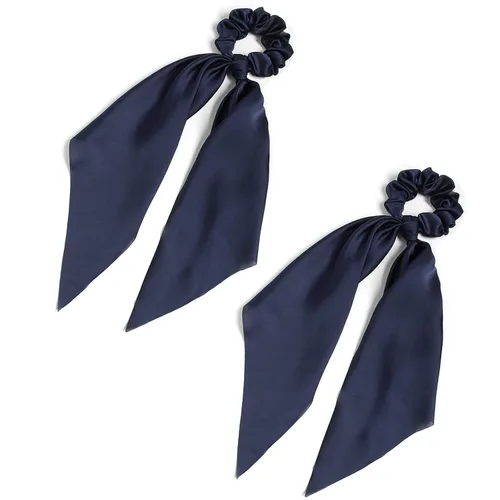 Miniatura 17 de Coleteros para el cabello para mujer, bufanda LFOUVRE Scrunchies, 2 piezas de bufandas anudadas para niñas, bufanda de satén sedoso, banda elástica