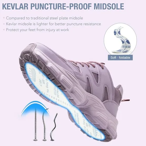 Miniatura 3 de MENGYUXIN Zapatos de seguridad para mujer, botas de seguridad de trabajo con punta de acero, zapatillas de trabajo transpirables, zapatos de trabajo