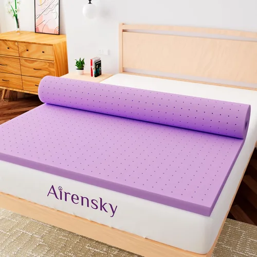 Airensky Cubrecolchón de espuma viscoelástica de gel refrescante de 2 pulgadas, tamaño Queen, certificado CertiPUR-US para cama, alivio de presión