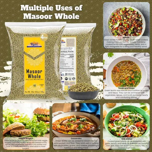 Miniatura 4 de Rani Masoor Enteras (Lentejas verdes enteras con piel) 64 onzas (4 libras) 4.0 lbs a granel ~ Todo natural Vegano Apto para gluten Sin OMG