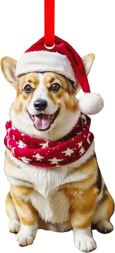 SICOHOME Regalos de Corgi para Amantes de Corgi - Lindo Adorno Navideño de Corgi de Acrílico Adornos de Corgi para Árbol de Navidad Decoraciones