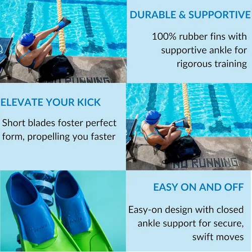 Miniatura 4 de Sporti Aletas de natación cortas para adultos y niños para natación en piscina, aletas flotantes para natación y snorkel, aletas de natación