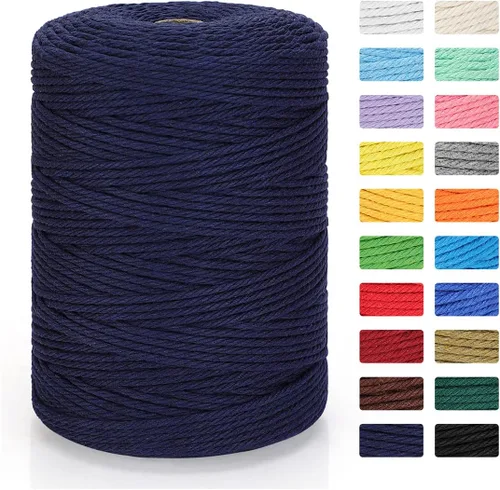 Miniatura 31 de Cordón de macramé de 0.118 in x 328 yardas Cuerda de macramé 100% algodón natural Cuerda de algodón trenzado de 4 hebras para manualidades, Gris