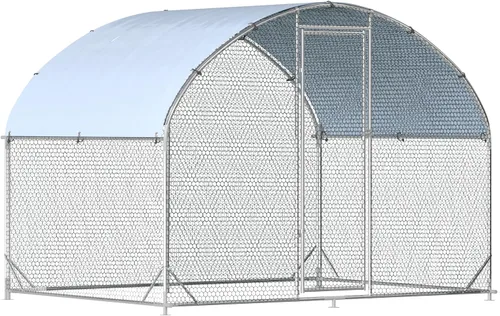 Miniatura 2 de Gallinero de metal grande, jaula para aves de corral galvanizada con forma de cúpula con cubierta impermeable y anti-ultravioleta y puerta