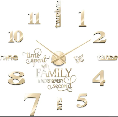 Miniatura 8 de Junkin - Reloj de pared 3D grande sin marco, moderno, para bricolaje, con citas familiares, adhesivo decorativo, kit de reloj para decoración
