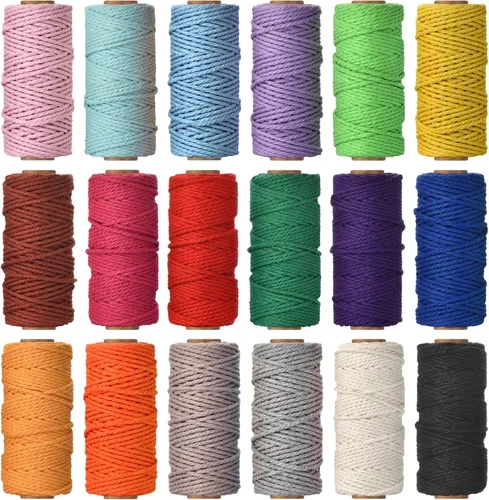 Miniatura 58 de Cuerda de Algodón 8mm x 20 Yardas - Cuerda de Macramé Natural Sin Blanquear - Cuerda de Algodón Trenzada de 3 Hilos para Colgar en la Pared, Blanco