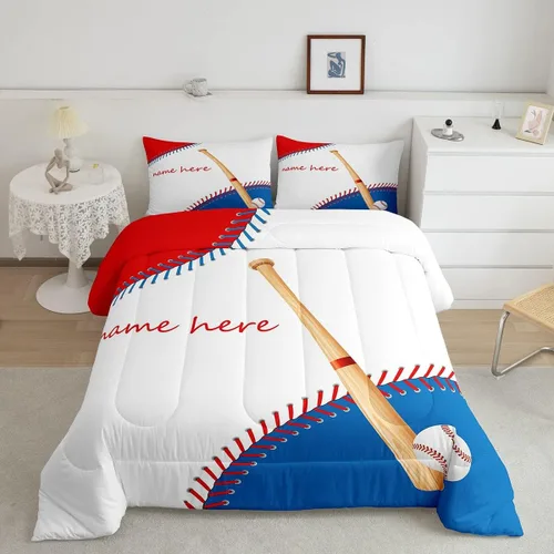 Miniatura 11 de Juego de ropa de cama con relleno de edredón de béisbol, juego de cama de juego de pelota individual para niños, adolescentes, bates, juego